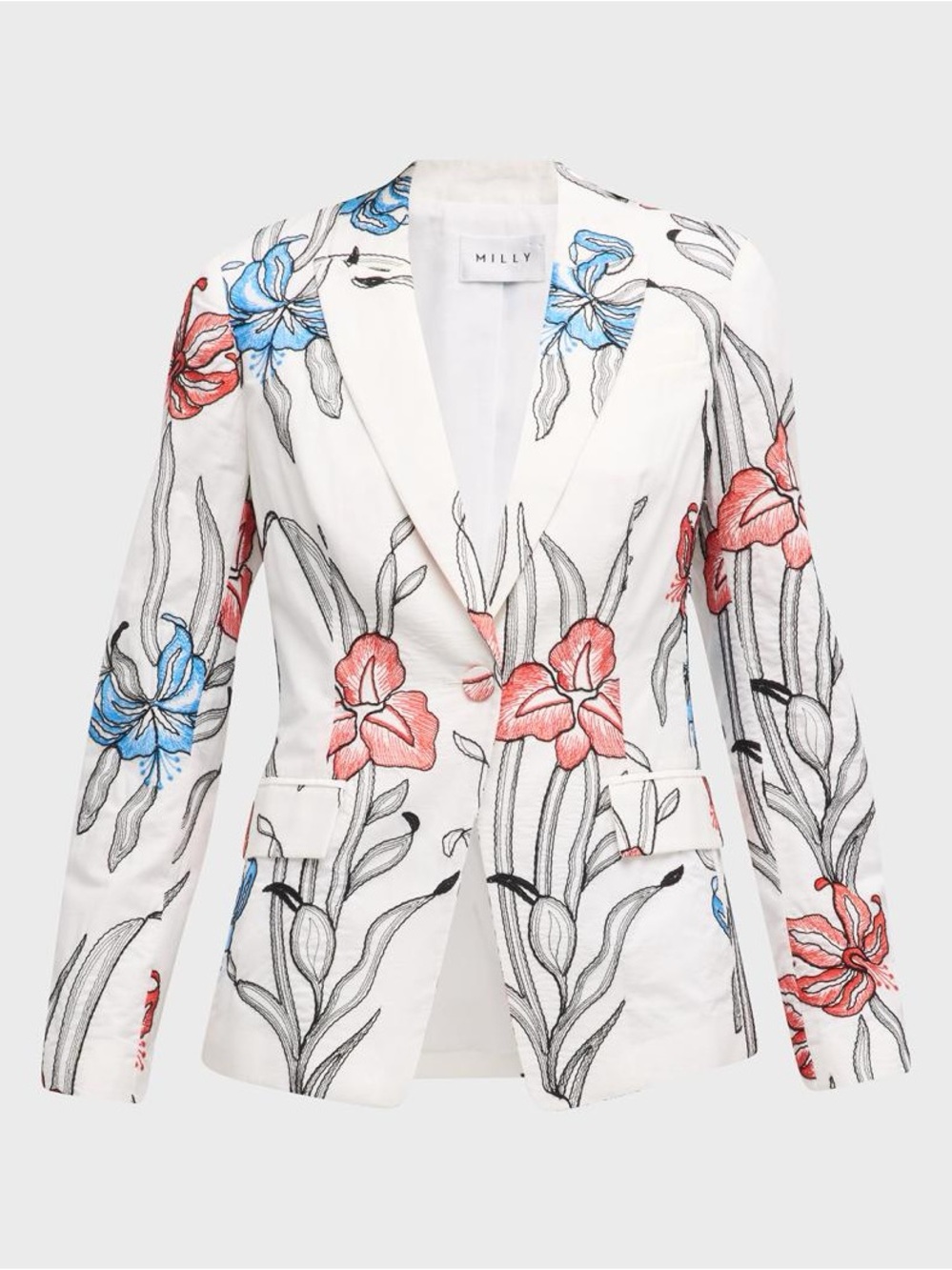 Milly Avery Floral-Embroidered Single-Button Blazer